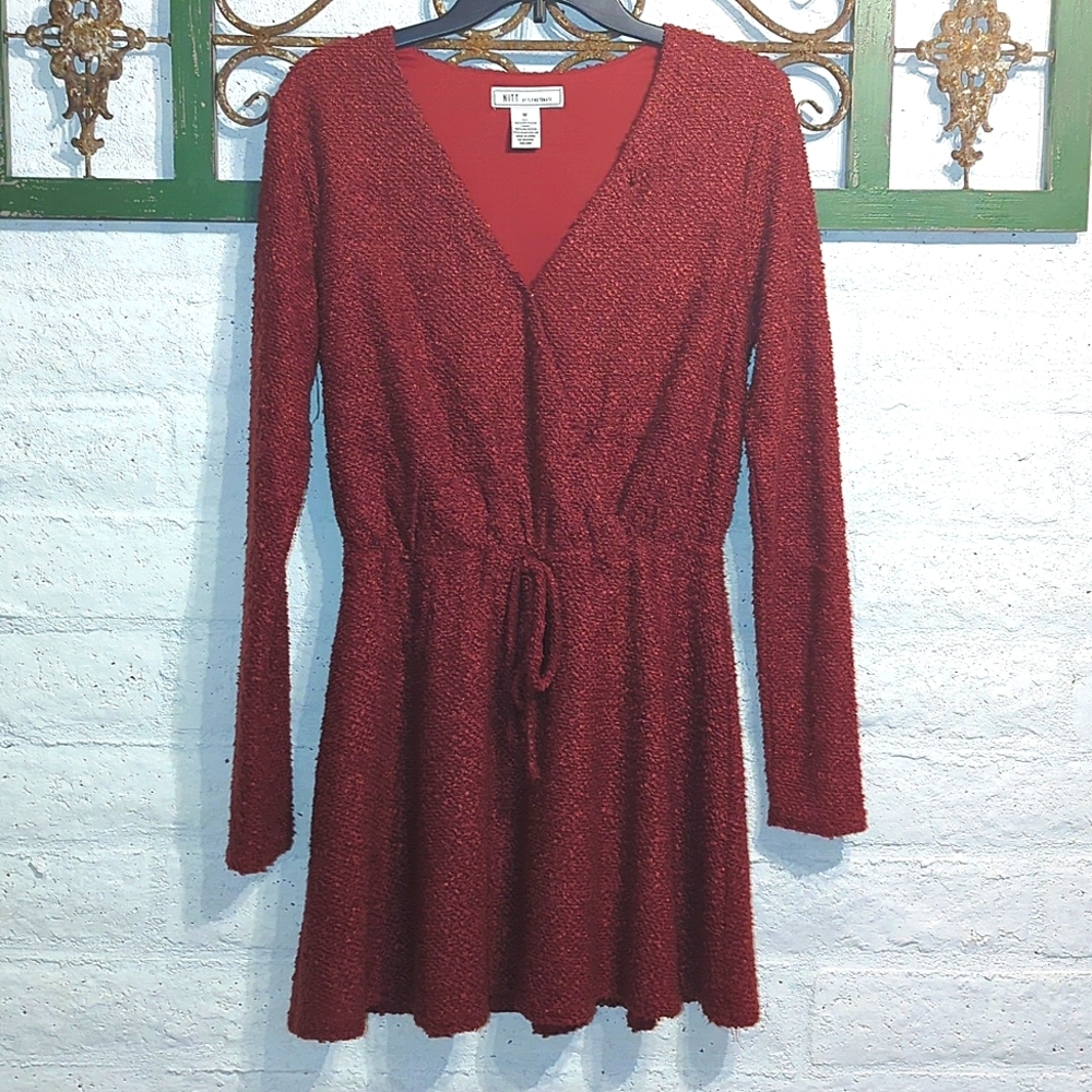 Flying Tomato Rust Burnt Orange Textured Sweater Look Boiled Wool Style Dress M